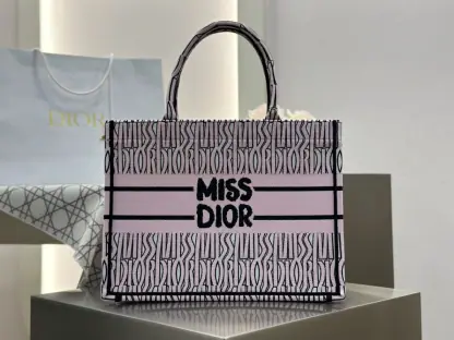 Replica Dior Medium Dior Book Tote White and Pale Pink Miss Dior Allover Embroidery #3261