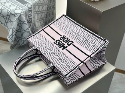 Dior Medium Dior Book Tote White and Pale Pink Miss Dior Allover Embroidery #3261 - Image 4
