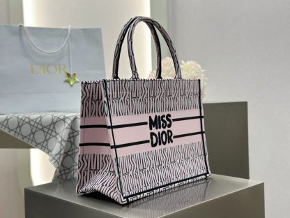  Dior Medium Dior Book Tote White and Pale Pink Miss Dior Allover Embroidery #3261 - Image 5