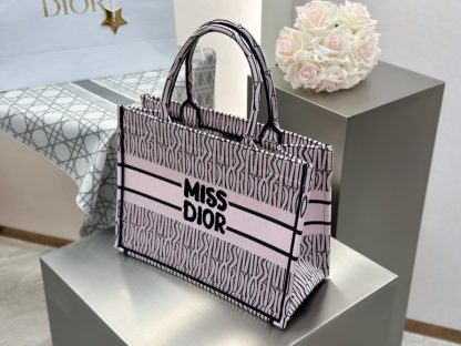 Dior Medium Dior Book Tote White and Pale Pink Miss Dior Allover Embroidery #3261 - Image 6