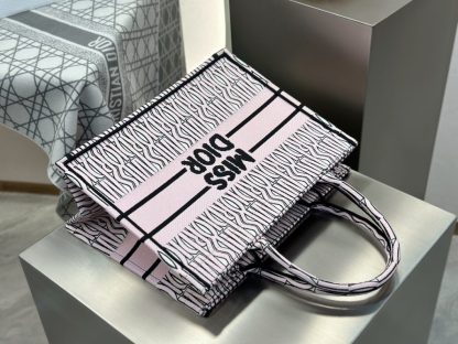  Dior Medium Dior Book Tote White and Pale Pink Miss Dior Allover Embroidery #3261 - Image 7