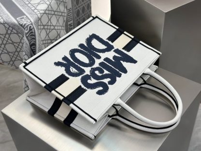  Dior Medium Dior Book Tote White and Blue Miss Dior Graffiti Embroidery #3260 - Image 10