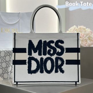 Replica Dior Medium Dior Book Tote White and Blue Miss Dior Graffiti Embroidery #3260