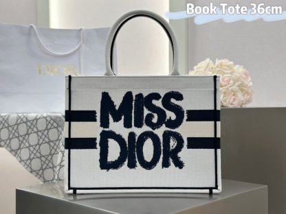 Replica Dior Medium Dior Book Tote White and Blue Miss Dior Graffiti Embroidery #3260