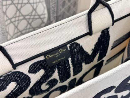  Dior Medium Dior Book Tote White and Blue Miss Dior Graffiti Embroidery #3260 - Image 16