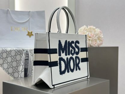  Dior Medium Dior Book Tote White and Blue Miss Dior Graffiti Embroidery #3260 - Image 13