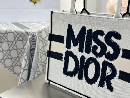  Dior Medium Dior Book Tote White and Blue Miss Dior Graffiti Embroidery #3260 - Image 6