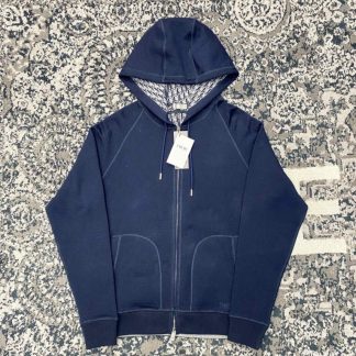 Replica Men's Dior Hooded Track Jacket Navy Blue Cotton Knit and Cashmere #3477