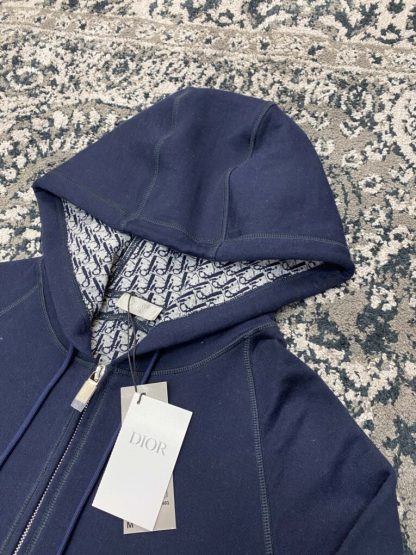  Men's Dior Hooded Track Jacket Navy Blue Cotton Knit and Cashmere #3477 - Image 4