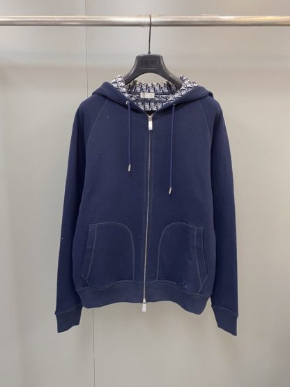  Men's Dior Hooded Track Jacket Navy Blue Cotton Knit and Cashmere #3477 - Image 9