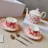 Replica Dior Coffee Set Coffee Saucer Cup Pot Spoon 7 pcs set Burgundy Toile de Jouy Tiger #3461