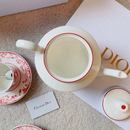  Dior Coffee Set Coffee Saucer Cup Pot  Spoon 7 pcs set Burgundy Toile de Jouy Tiger #3461 - Image 2
