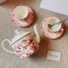  Dior Coffee Set Coffee Saucer Cup Pot  Spoon 7 pcs set Burgundy Toile de Jouy Tiger #3461 - Image 6