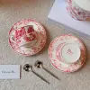  Dior Coffee Set Coffee Saucer Cup Pot  Spoon 7 pcs set Burgundy Toile de Jouy Tiger #3461 - Image 9