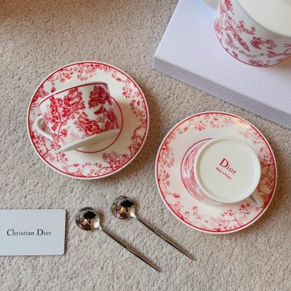  Dior Coffee Set Coffee Saucer Cup Pot  Spoon 7 pcs set Burgundy Toile de Jouy Tiger #3461 - Image 9