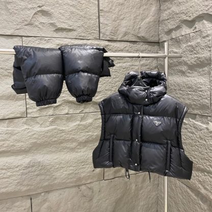  PRADA Re-Nylon convertible cropped down jacket Black #3400 - Image 14