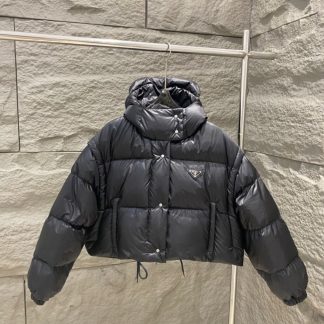 Replica PRADA Re-Nylon convertible cropped down jacket Black #3400