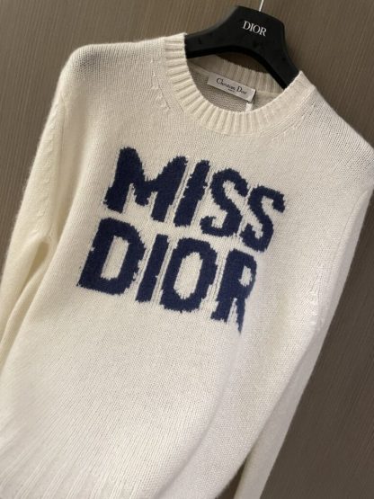  Dior Ecru Cashmere and Silk Knit with Blue Miss Dior Graffiti Motif Sweater #3416 - Image 3