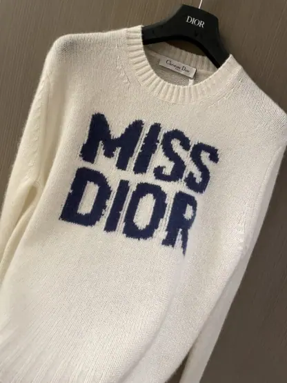  Dior Ecru Cashmere and Silk Knit with Blue Miss Dior Graffiti Motif Sweater #3416 - Image 3