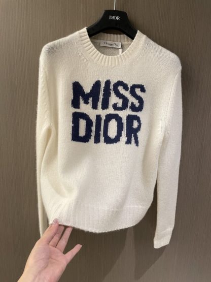  Dior Ecru Cashmere and Silk Knit with Blue Miss Dior Graffiti Motif Sweater #3416 - Image 5