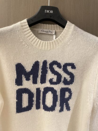  Dior Ecru Cashmere and Silk Knit with Blue Miss Dior Graffiti Motif Sweater #3416 - Image 6