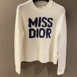 Replica Dior Ecru Cashmere and Silk Knit with Blue Miss Dior Graffiti Motif Sweater #3416