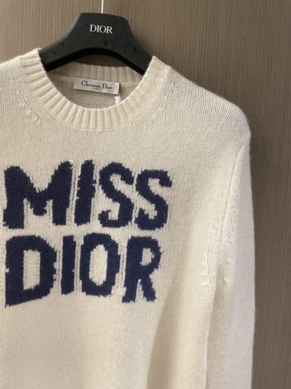  Dior Ecru Cashmere and Silk Knit with Blue Miss Dior Graffiti Motif Sweater #3416 - Image 8