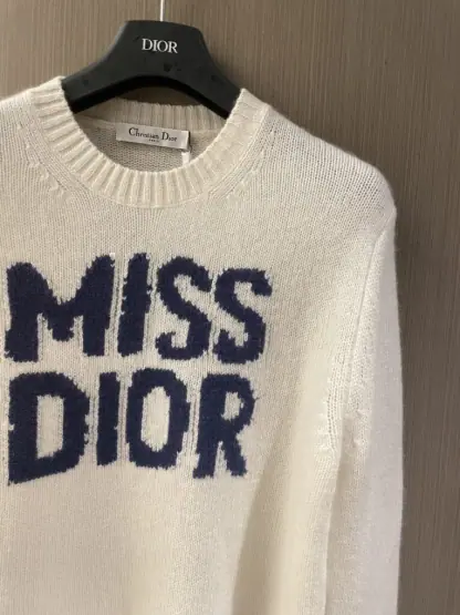  Dior Ecru Cashmere and Silk Knit with Blue Miss Dior Graffiti Motif Sweater #3416 - Image 8