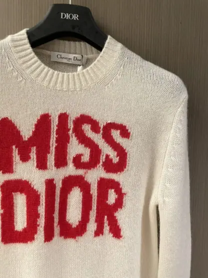  Dior Ecru Cashmere and Silk Knit with Red Miss Dior Graffiti Motif Sweater #3415 - Image 7