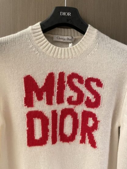  Dior Ecru Cashmere and Silk Knit with Red Miss Dior Graffiti Motif Sweater #3415 - Image 8