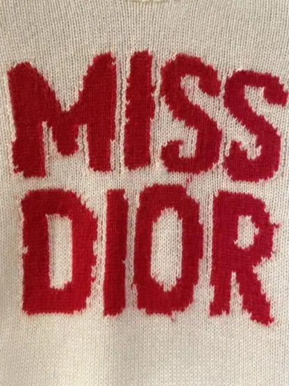  Dior Ecru Cashmere and Silk Knit with Red Miss Dior Graffiti Motif Sweater #3415 - Image 4