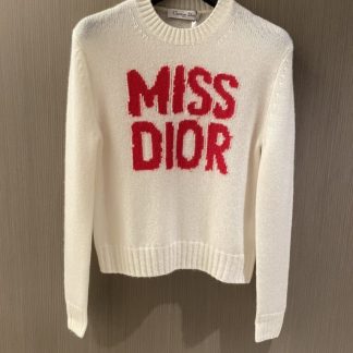 Replica Dior Ecru Cashmere and Silk Knit with Red Miss Dior Graffiti Motif Sweater #3415