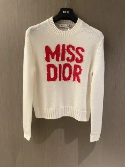Replica Dior Ecru Cashmere and Silk Knit with Red Miss Dior Graffiti Motif Sweater #3415
