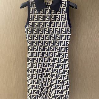 Replica Fendi Navy blue FF cotton dress #3417