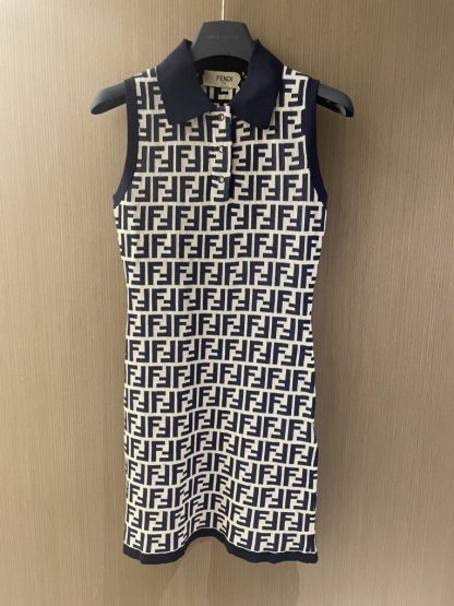 Replica Fendi Navy blue FF cotton dress #3417