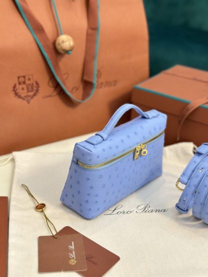 Loro Piana  Extra Poket L19 Ostrich leather Paradise Blue #3475 - Image 4