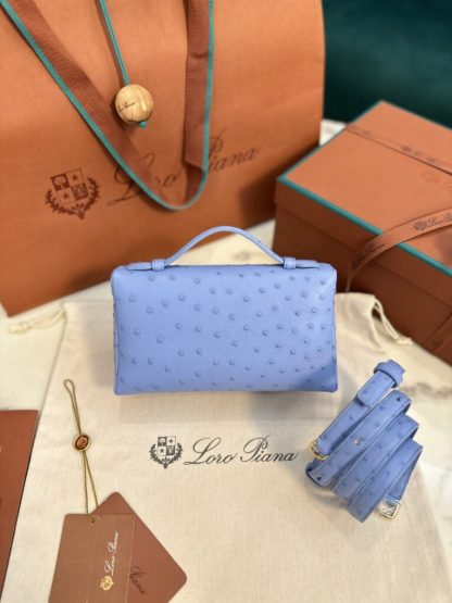 Loro Piana  Extra Poket L19 Ostrich leather Paradise Blue #3475 - Image 3