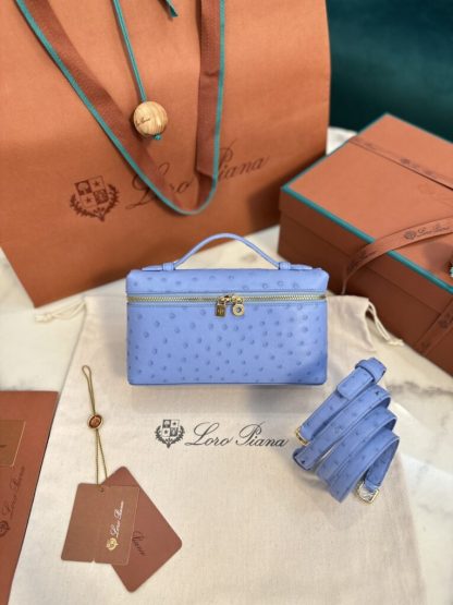 Loro Piana Replica Extra Poket L19 Ostrich leather Paradise Blue #3475