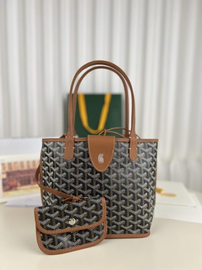  Goyard Anjou Mini Bag Black and Tan Tote #3374 - Image 13