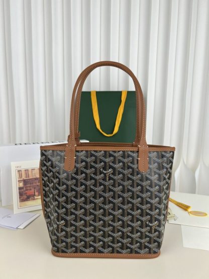  Goyard Anjou Mini Bag Black and Tan Tote #3374 - Image 9