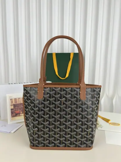  Goyard Anjou Mini Bag Black and Tan Tote #3374 - Image 9