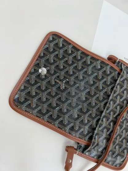  Goyard Plumet Pocket Wallet Strap Bags Black & Tan #3384 - Image 12