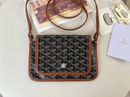  Goyard Plumet Pocket Wallet Strap Bag Black & Tan #3403 - Image 17