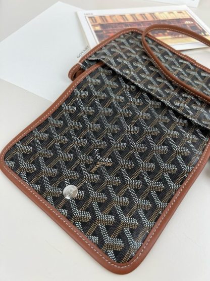  Goyard Plumet Pocket Wallet Strap Bag Black & Tan #3403 - Image 13
