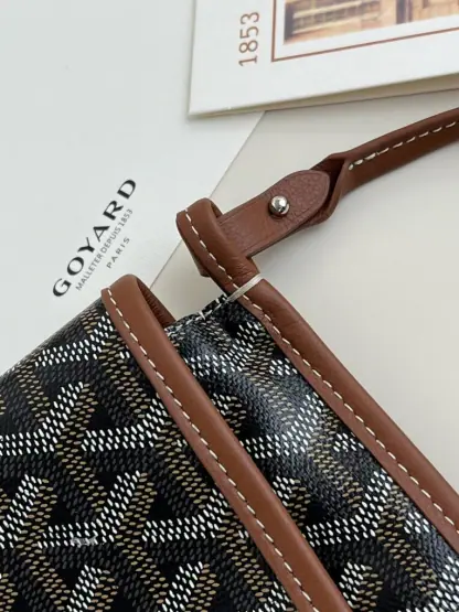  Goyard Plumet Pocket Wallet Strap Bags Black & Tan #3384 - Image 6