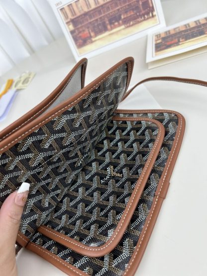  Goyard Plumet Pocket Wallet Strap Bag Black & Tan #3403 - Image 10