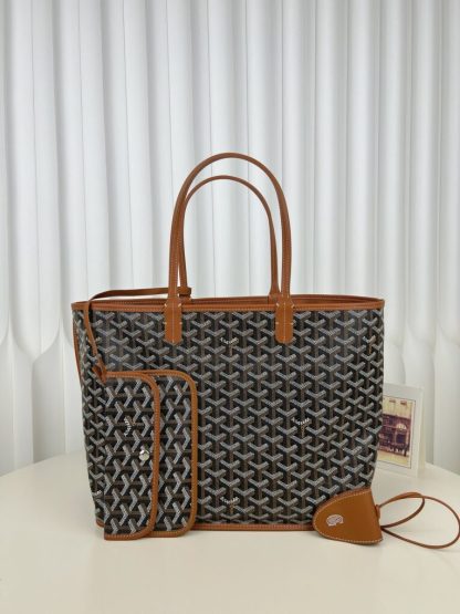  Goyard Anjou GM Bag Black and Tan Tote #3369 - Image 18