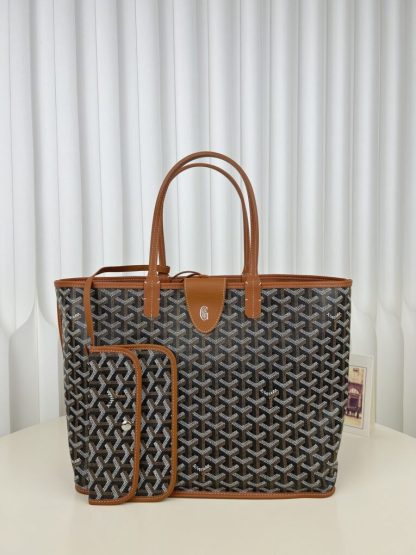 Goyard Anjou GM Bag Black and Tan Tote #3369 - Image 19