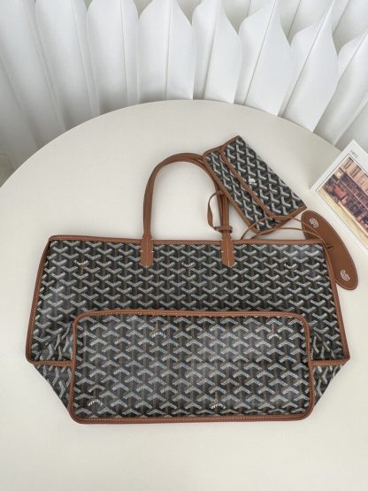  Goyard Anjou GM Bag Black and Tan Tote #3369 - Image 24