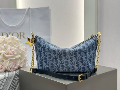 Replica Dior Diorstar Hobo Bag with Chain Blue Denim Pouch #3485